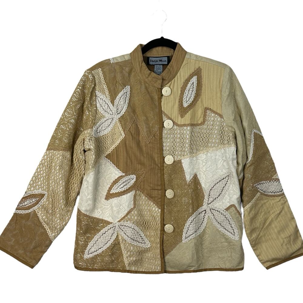 Indigo Moon Jacket Womens Medium Patchwork Grandma Lace Crochet Boho Cottage